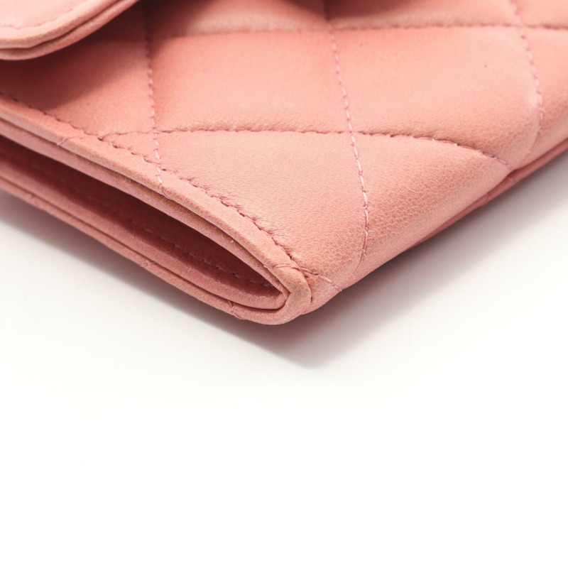 香奈兒 (CHANEL) 絎縫卡包皮夾 羊皮 粉紅 SHW 二手 女士 CC 標誌 Coco Mark-6