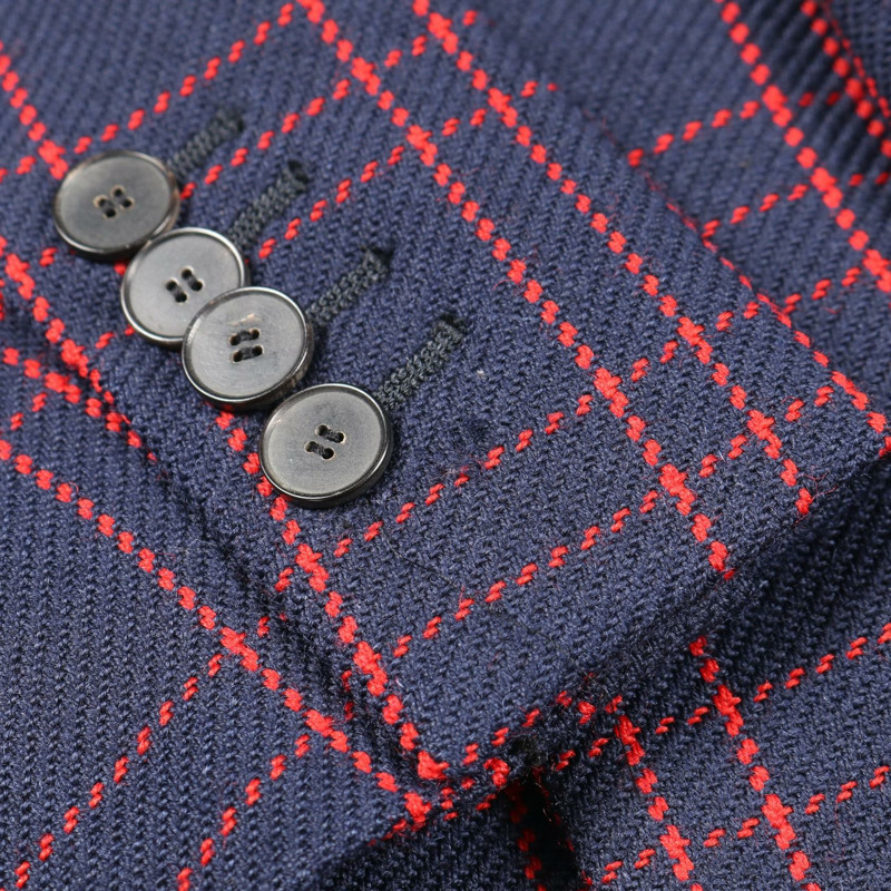 Christian Dior 格紋修身西裝外套 851v12a1029 羊毛 海軍藍 紅色 二手 #40-4