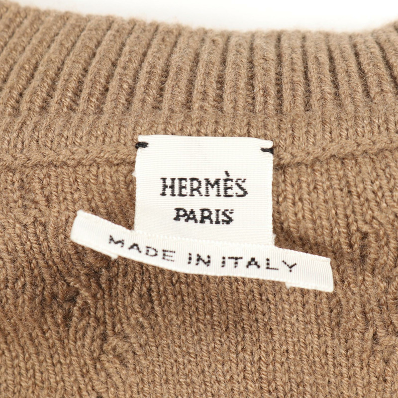 愛馬仕 Chaine dAncre 洋裝 #38 V 領羊毛羊絨混紡卡其色二手女款-2