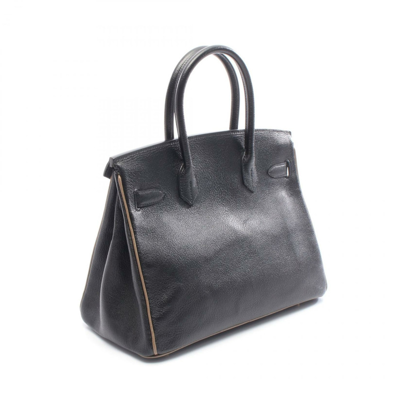 愛馬仕 Birkin 30 Verso 手提包，山羊皮材質，黑色/灰褐色，二手，女士，金色五金 C-1