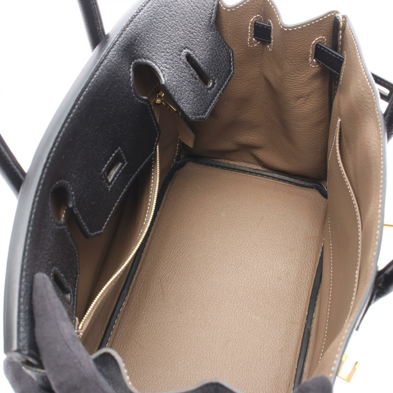 愛馬仕 Birkin 30 Verso 手提包，山羊皮材質，黑色/灰褐色，二手，女士，金色五金 C-2