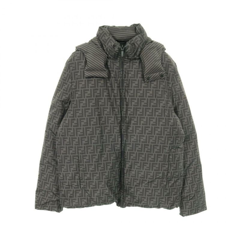 FENDI Zucca Pecan 羽絨雙面連帽外套，聚酯纖維，綠色，二手，男款-2