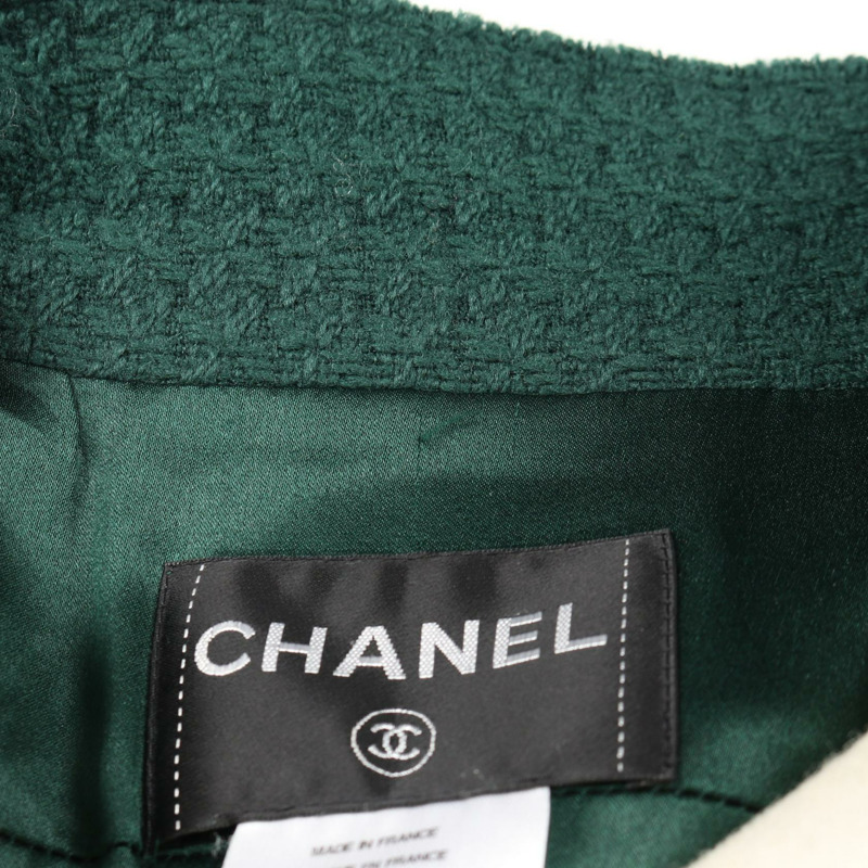 香奈兒 COCO 標誌紐扣 其他羊毛外套 綠色 二手 女士-4