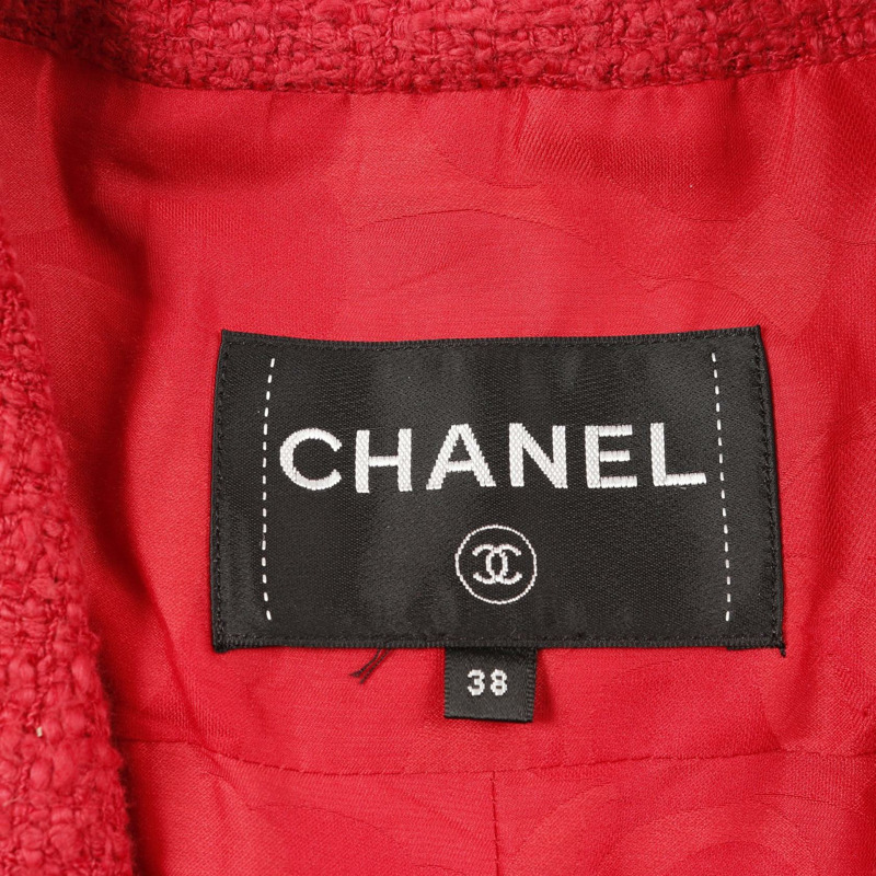 香奈兒 COCO 標誌紐扣斜紋軟呢外套 P72387V63962 棉 紅色 二手 女款-2