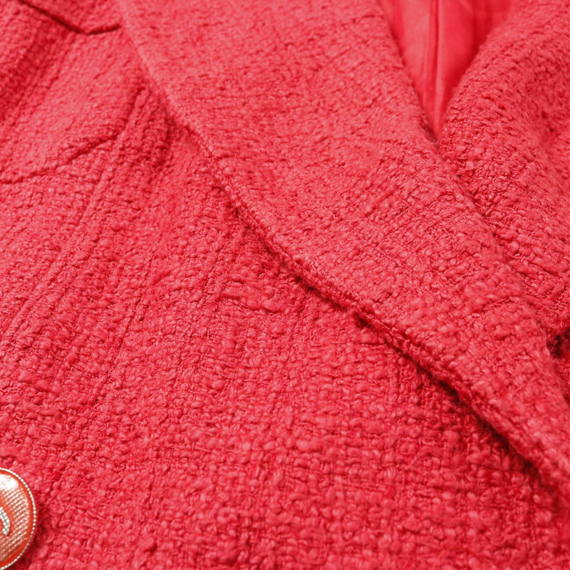 香奈兒 COCO 標誌紐扣斜紋軟呢外套 P72387V63962 棉 紅色 二手 女款-6