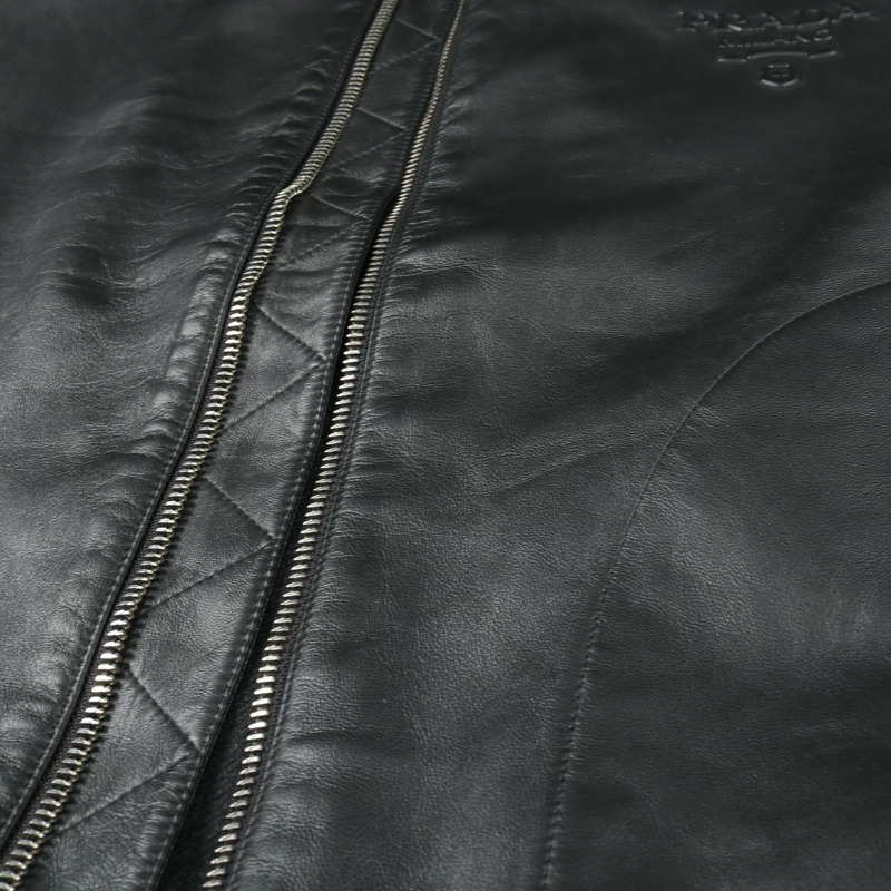 PRADA 壓花logo Blouson #50外套 SGC194 S231 12C7 皮革羊毛 黑色 二手-5