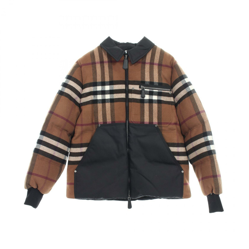 BURBERRY 羽絨外套,羊毛尼龍材質,棕色黑色格子圖案,二手男士 #M-0