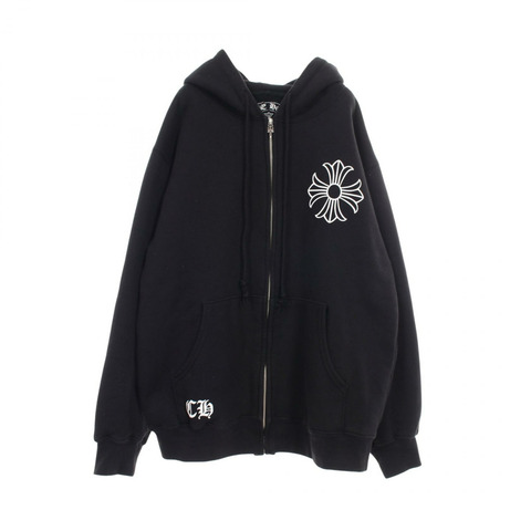 CHROME HEARTS CH PLUS ZIP 連帽衫,純棉材質,黑色,二手,男 L 碼