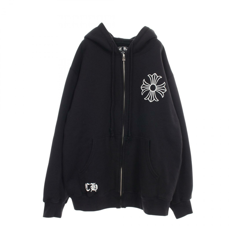 CHROME HEARTS CH PLUS ZIP 連帽衫,純棉材質,黑色,二手,男 L 碼-0
