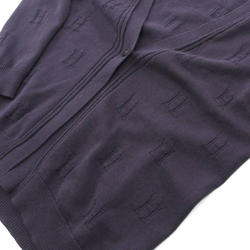 愛馬仕 H 標誌開襟針織衫,羊毛材質,海軍藍,二手女款 #40-9