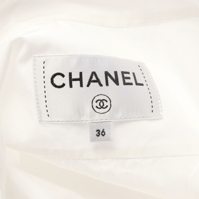 香奈兒 長袖襯衫 短版露臍上衣 純棉 白色 二手 女款 #36-2