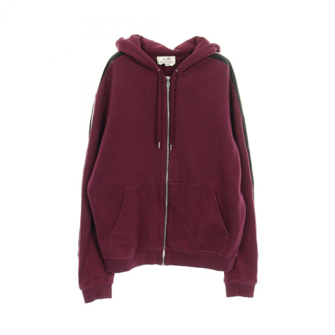 愛馬仕拉鍊連帽衫，棉質尼龍混紡，酒紅色/黑色，女L碼。