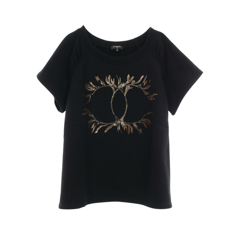 香奈兒 COCO 標誌短袖T卹,純棉材質,黑色,二手女款,XL碼,CC-0