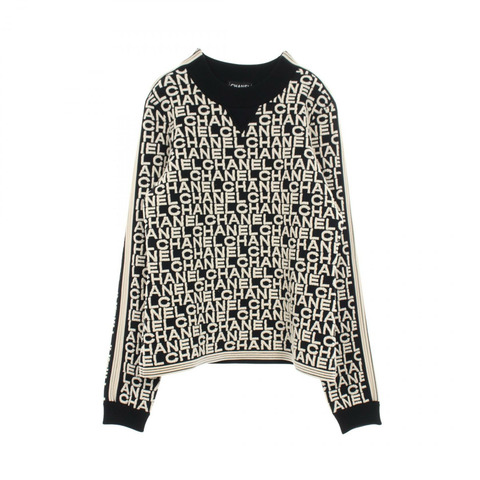 香奈兒針織衫長袖上衣羊毛黑色米色二手女款logo #38