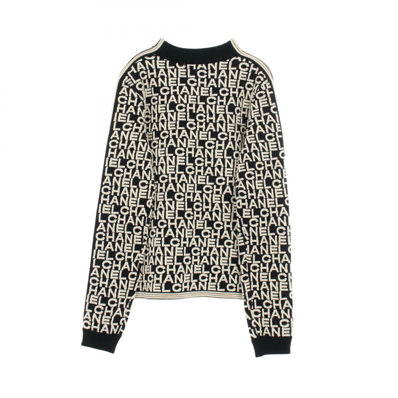 香奈兒針織衫長袖上衣羊毛黑色米色二手女款logo #38-1
