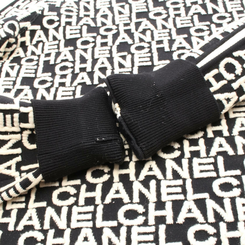 香奈兒針織衫長袖上衣羊毛黑色米色二手女款logo #38-5