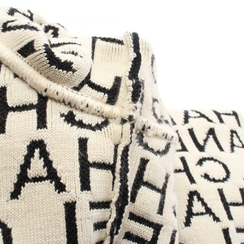 香奈兒針織衫長袖上衣羊毛黑色米色二手女款logo #38-7