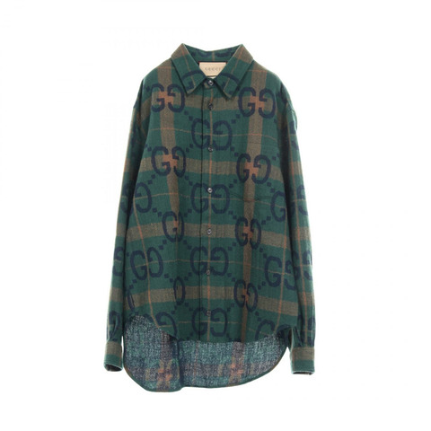 GUCCI 超大號 GG 格紋襯衫上衣 #44 711543 羊毛 綠色 海軍藍 米色 二手 男款