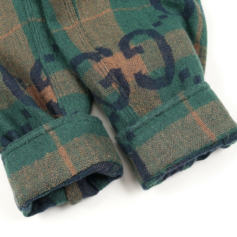 GUCCI 超大號 GG 格紋襯衫上衣 #44 711543 羊毛 綠色 海軍藍 米色 二手 男款-5
