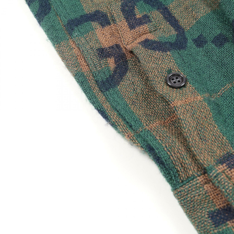 GUCCI 超大號 GG 格紋襯衫上衣 #44 711543 羊毛 綠色 海軍藍 米色 二手 男款-6