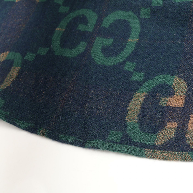 GUCCI 超大號 GG 格紋襯衫上衣 #44 711543 羊毛 綠色 海軍藍 米色 二手 男款-7