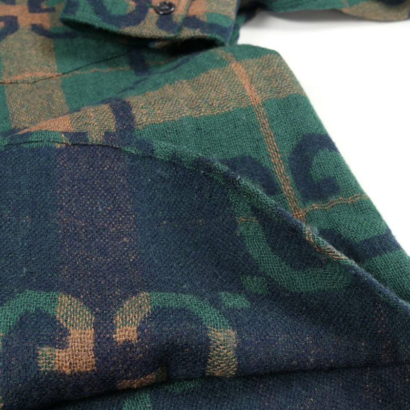 GUCCI 超大號 GG 格紋襯衫上衣 #44 711543 羊毛 綠色 海軍藍 米色 二手 男款-8