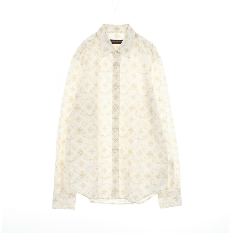 路易威登 Monogram 印花襯衫,沙色棉質,白色/米色,二手男士 L 碼-0