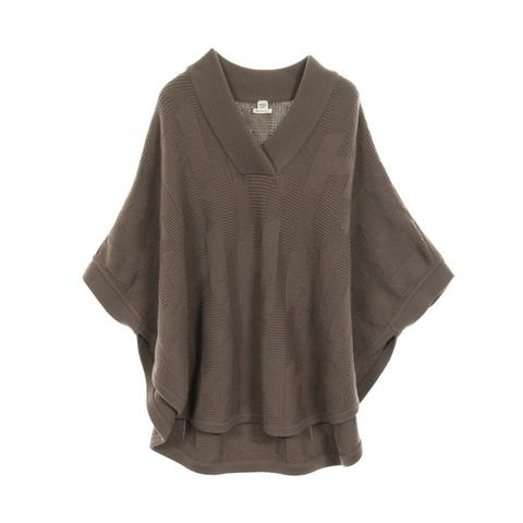 愛馬仕針織斗篷披肩毛衣羊毛棕色二手女款 #38