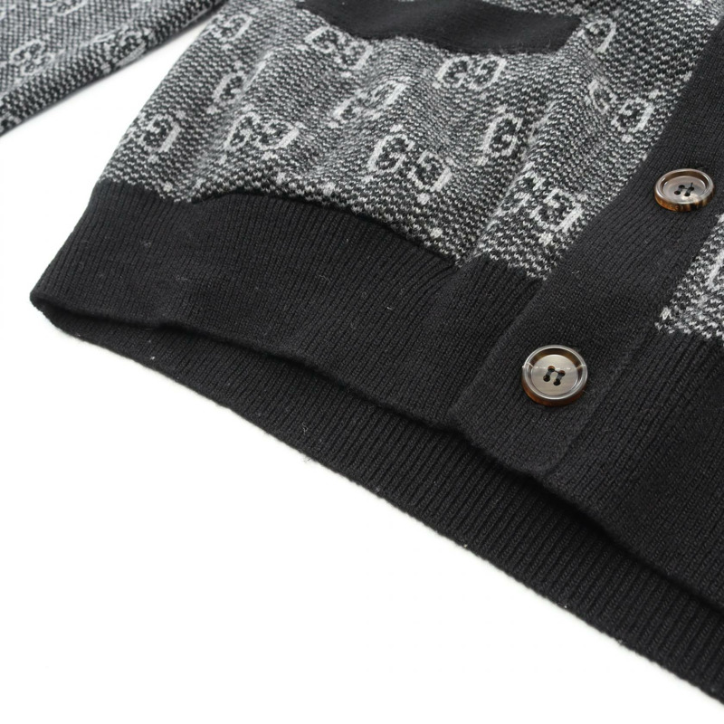 GUCCI GG羊毛開襟長袖上衣,灰色/黑色,二手男士L碼-5