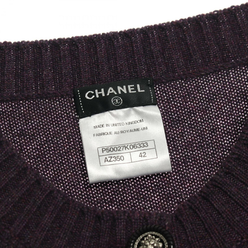 香奈兒 COCO 標誌獅子紐扣長版開襟衫針織羊絨衫紫色二手 #42 CC-2