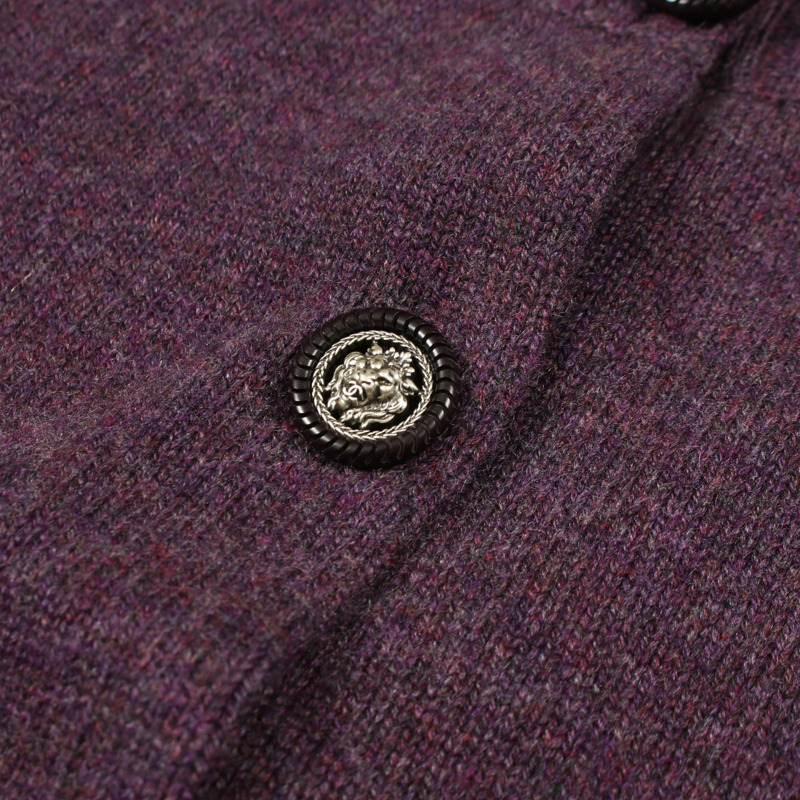 香奈兒 COCO 標誌獅子紐扣長版開襟衫針織羊絨衫紫色二手 #42 CC-5