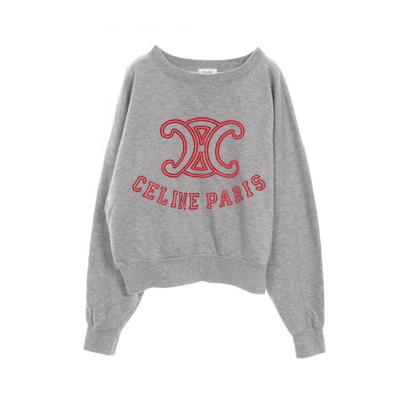 CELINE Triomphe Logo Sweat Pullover 棉羊絨灰色 #M 二手女款-0