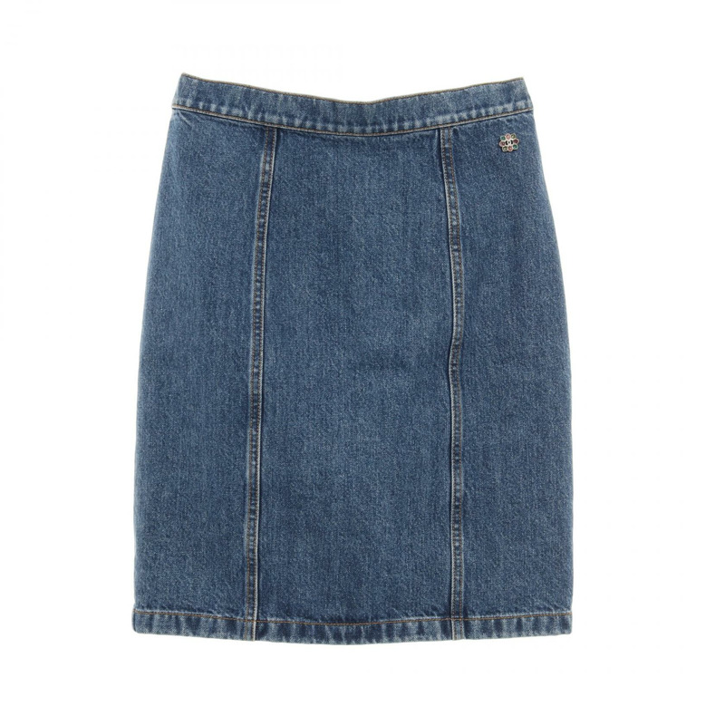 香奈兒 COCO 標誌連結迷你緊身裙 #36 P73756V65335 棉質藍色二手女裝-0