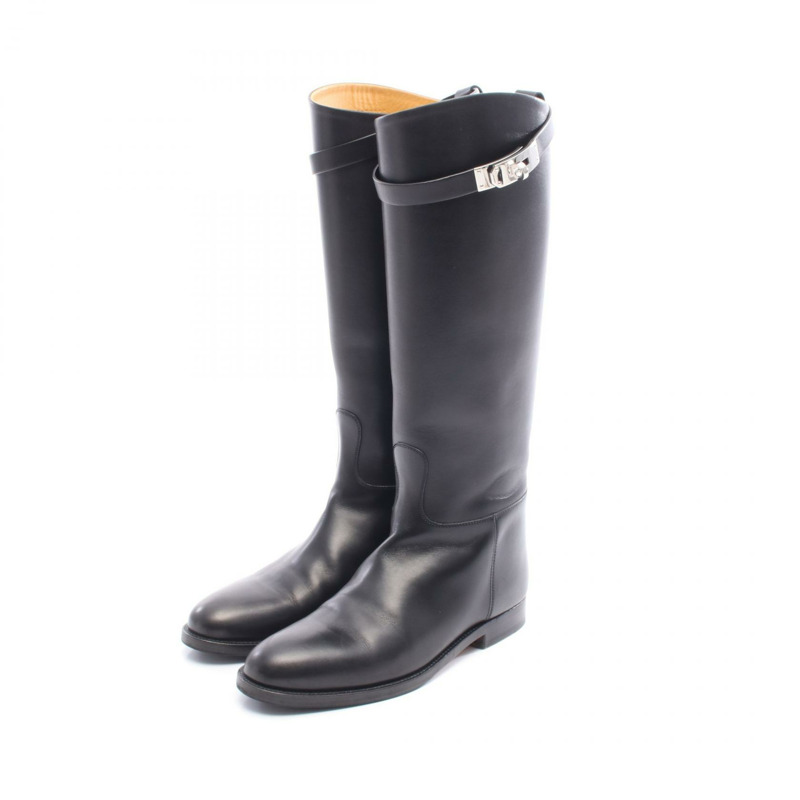 愛馬仕 Jumping Short Kelly 長靴 #37 平底鞋 皮革 黑色 二手 女款-0