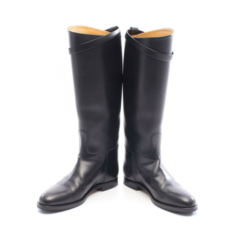 愛馬仕 Jumping Short Kelly 長靴 #37 平底鞋 皮革 黑色 二手 女款-2