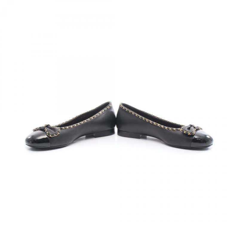 香奈兒 COCO 標誌緞帶平底鞋 #36.5C 黑色漆皮二手女鞋-2