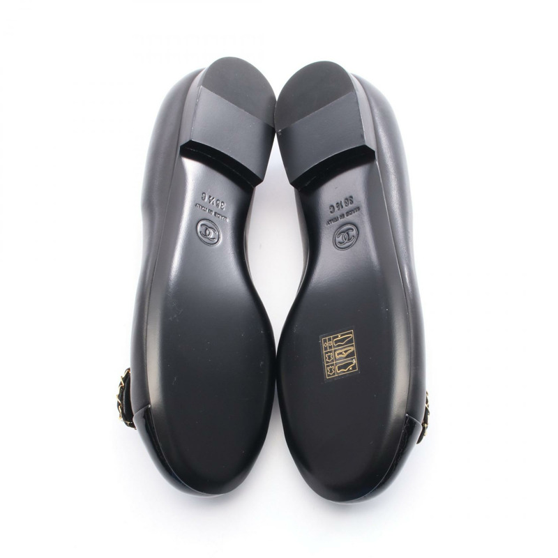 香奈兒 COCO 標誌緞帶平底鞋 #36.5C 黑色漆皮二手女鞋-3