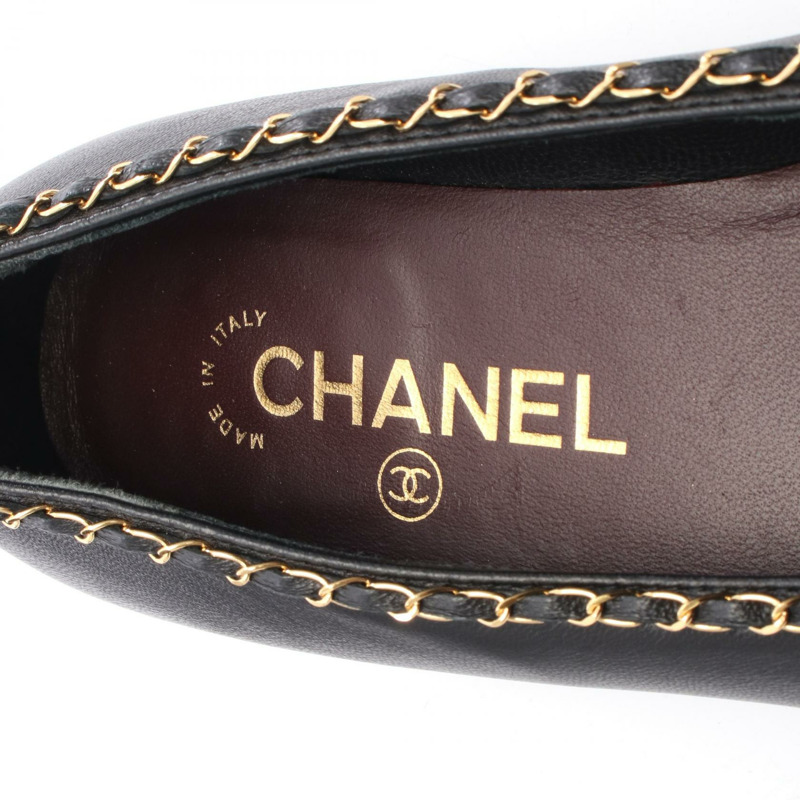 香奈兒 COCO 標誌緞帶平底鞋 #36.5C 黑色漆皮二手女鞋-4