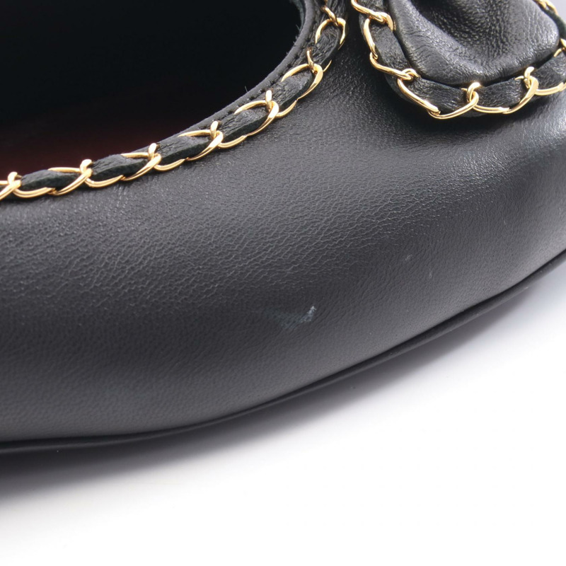 香奈兒 COCO 標誌緞帶平底鞋 #36.5C 黑色漆皮二手女鞋-7