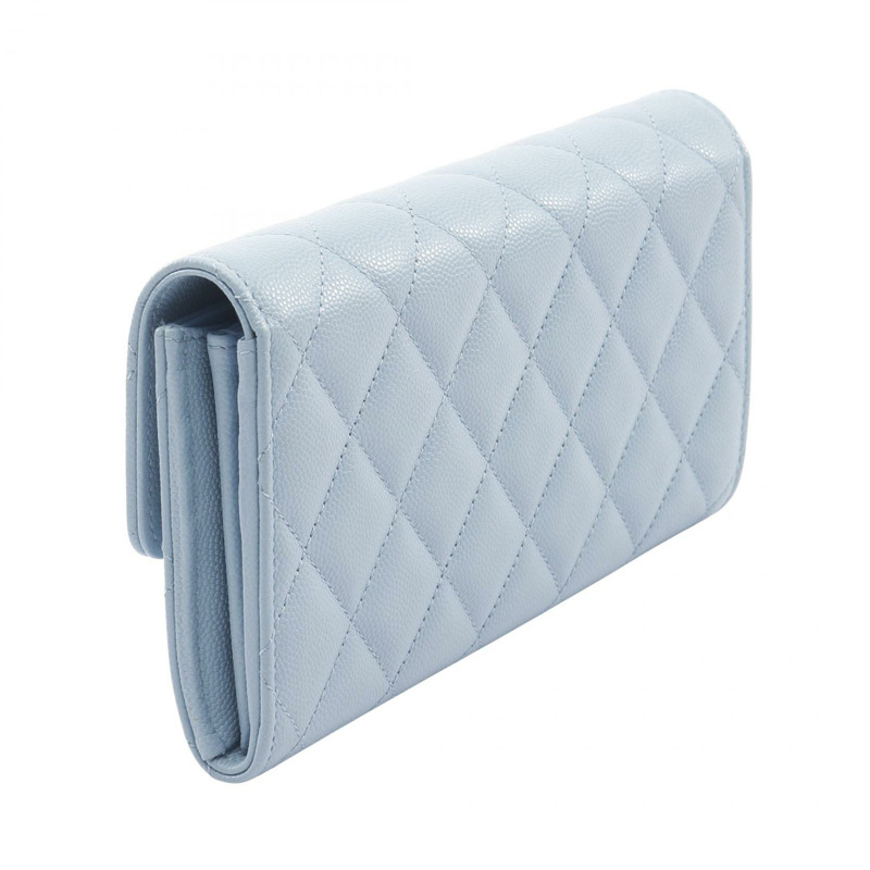 香奈兒 (CHANEL) Matelasse 雙折長款錢包,粒面小牛皮,藍色,二手,女士-1