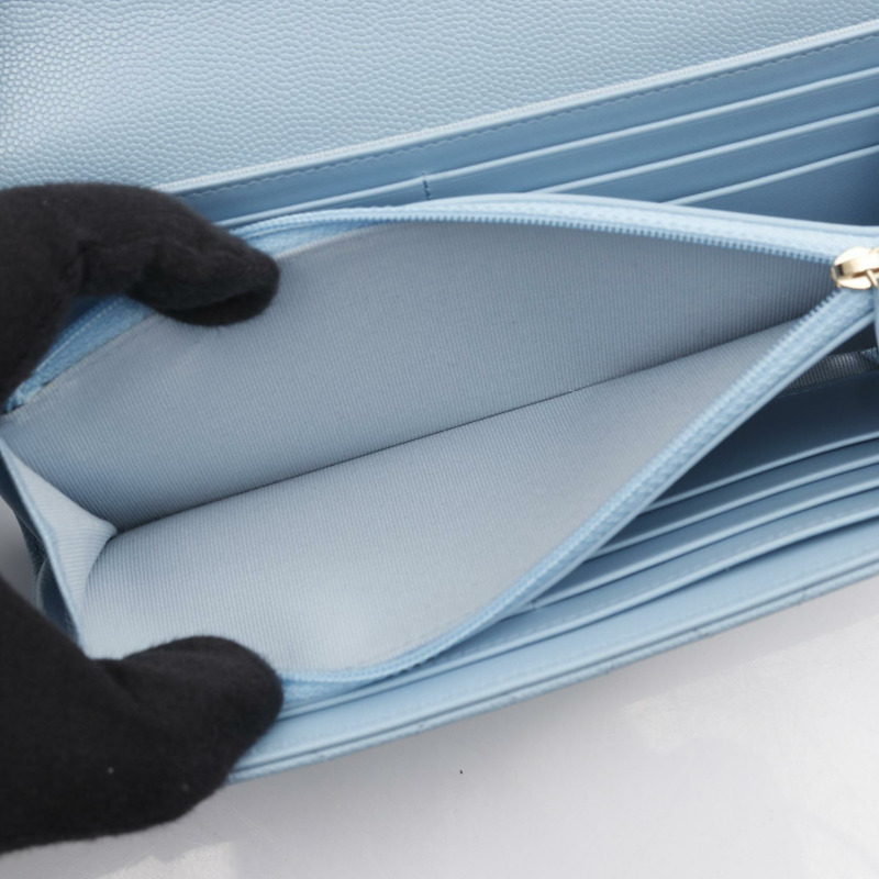 香奈兒 (CHANEL) Matelasse 雙折長款錢包,粒面小牛皮,藍色,二手,女士-9