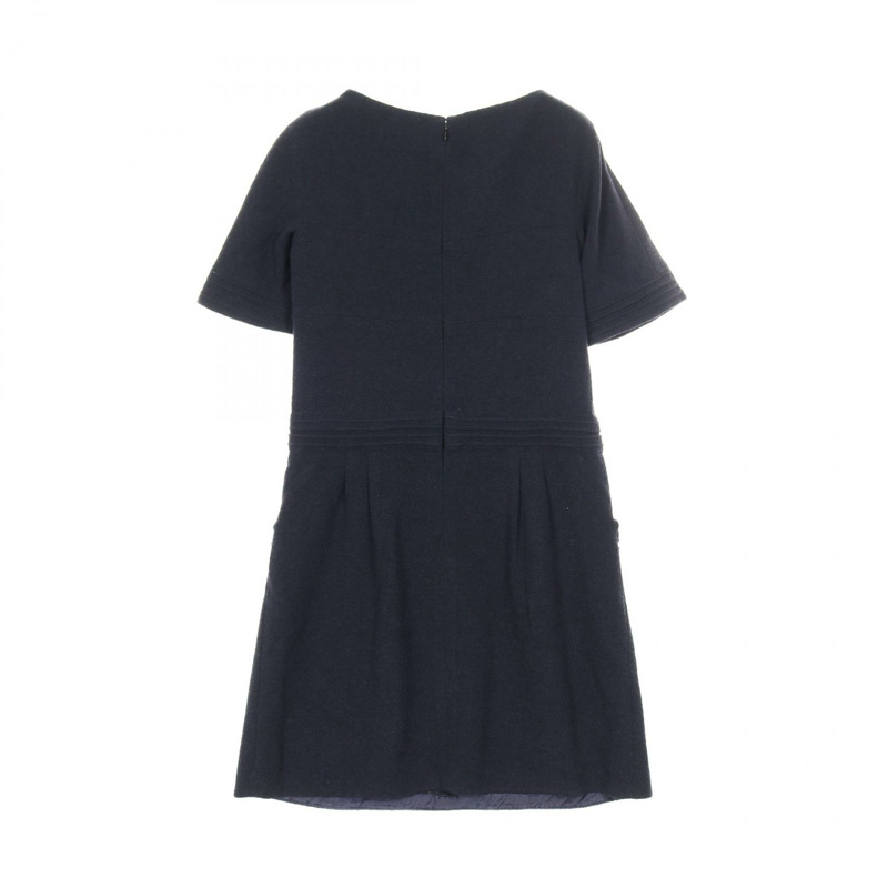 香奈兒 Gripoix 扣款洋裝 短袖 #40 羊毛 海軍藍 二手 女-1