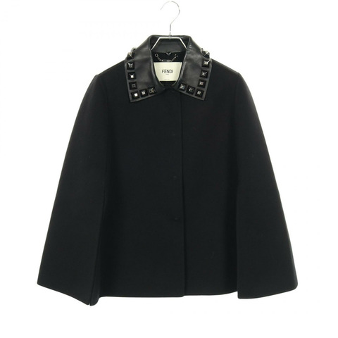 FENDI 披風披肩 其他外套 羊毛皮革 黑色 二手 女款