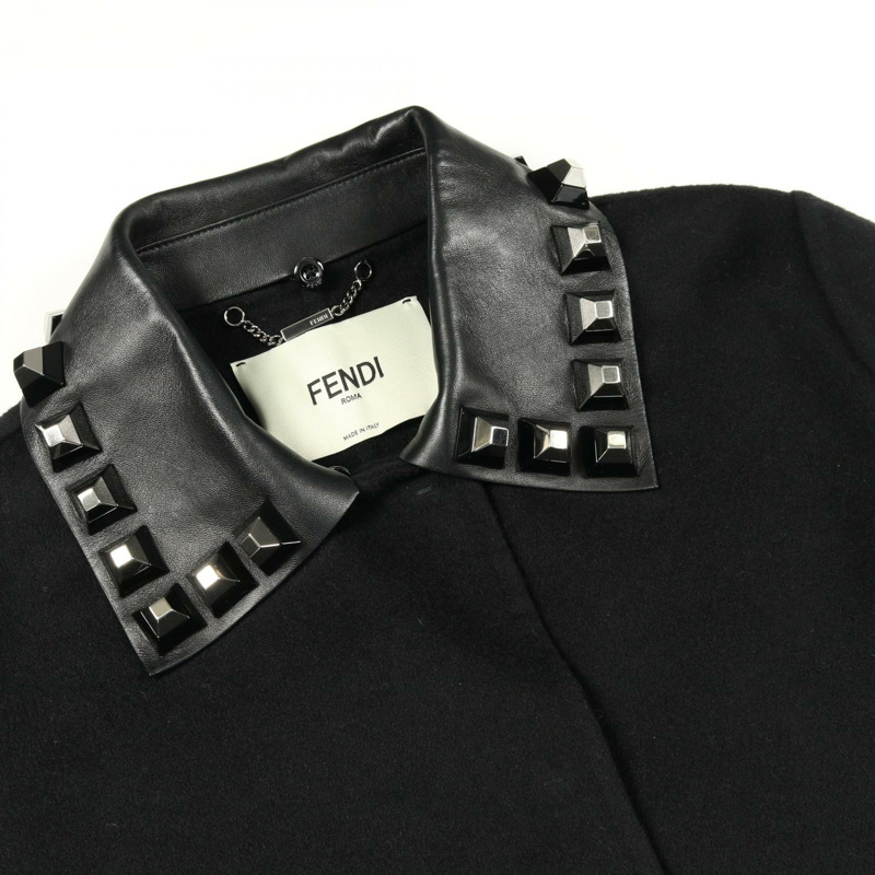 FENDI 披風披肩 其他外套 羊毛皮革 黑色 二手 女款-8