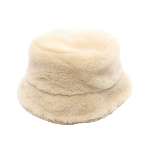 PRADA 三角標誌帽 1HC137 米色毛絨二手女款