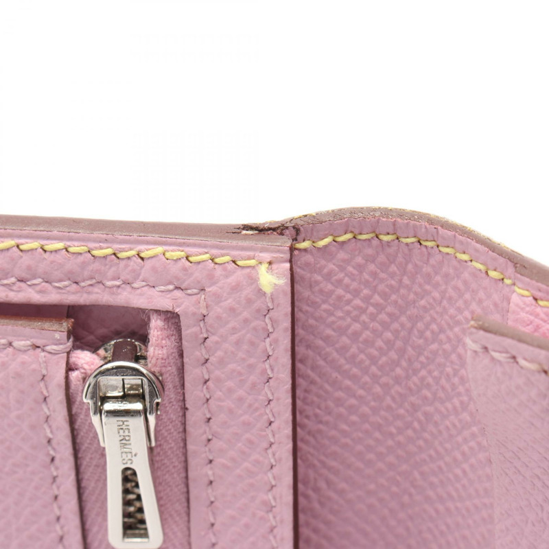 愛馬仕 Bearn Soufflet Verso 雙折皮夾，Epsom 皮革，黃色/粉紅色，二手，D SHW-6