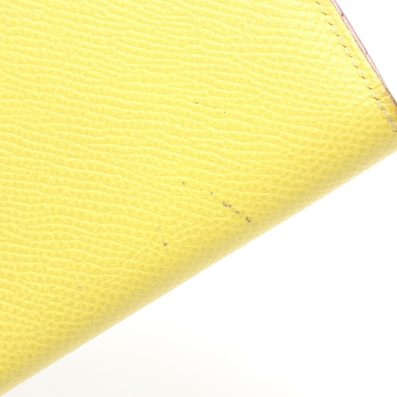 愛馬仕 Bearn Soufflet Verso 雙折皮夾，Epsom 皮革，黃色/粉紅色，二手，D SHW-7