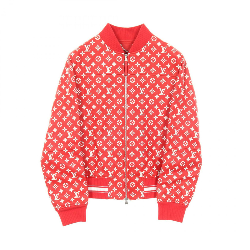 路易威登 (LOUIS VUITTON) × Supreme Monogram 皮革牛仔褲 HD90EDOS 山羊皮 紅白紅 二手 男款-0