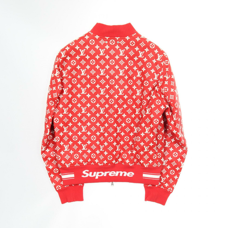 路易威登 (LOUIS VUITTON) × Supreme Monogram 皮革牛仔褲 HD90EDOS 山羊皮 紅白紅 二手 男款-1