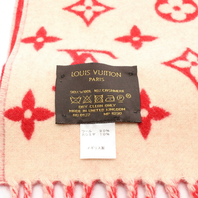 LOUIS VUITTON x Supreme 聯名圍巾 MP1890 Monogram 羊毛羊絨混紡 紅色 米色 二手-1